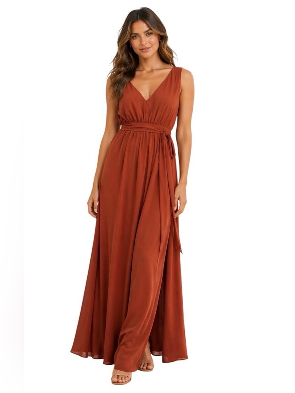 Baltic Born V-Neck Sleeveless Maxi Dress in Burnt Orange